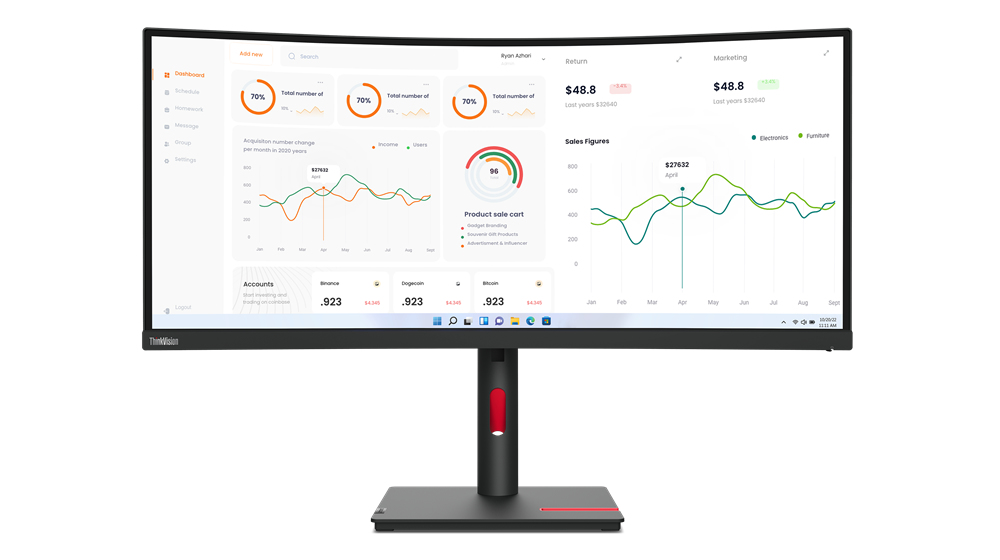 Lenovo ThinkVision T34w-30 86,4cm (34") schwarz | ECORO-ready Lenovo ThinkVision T34w-30 86,4cm (34") schwarz | ECORO-ready